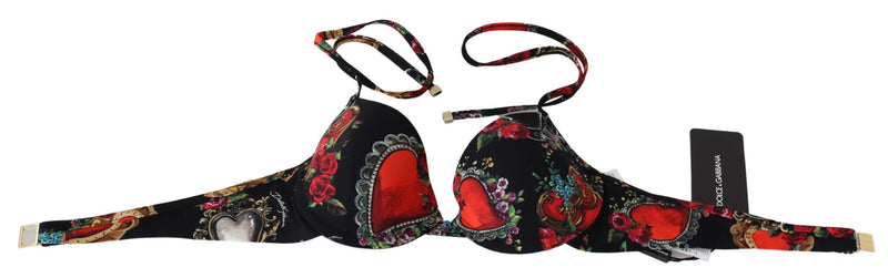 Black Heart Print Swimsuit Beachwear Bikini Tops