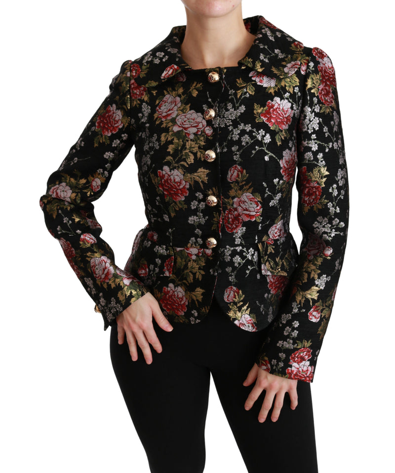 Black Floral Brocade Coat Blazer Jacket