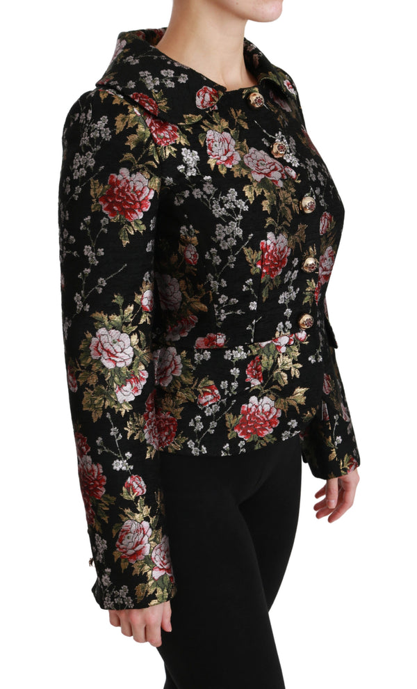 Black Floral Brocade Coat Blazer Jacket