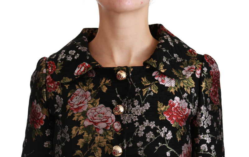 Black Floral Brocade Coat Blazer Jacket