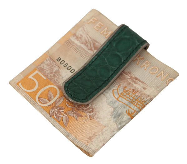 Green Leather Silver Brass Mens Cash Clasp Money Clip
