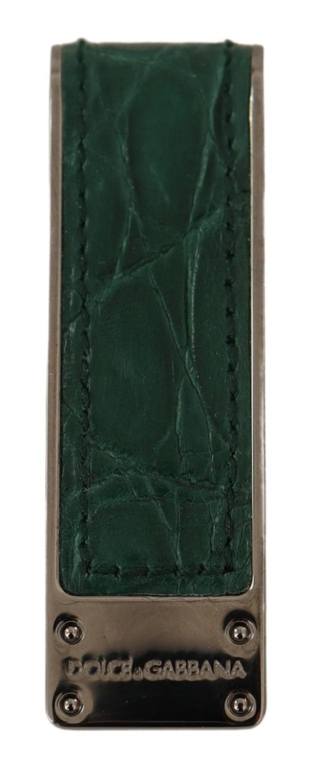 Green Leather Silver Brass Mens Cash Clasp Money Clip