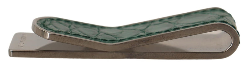 Green Leather Silver Brass Mens Cash Clasp Money Clip
