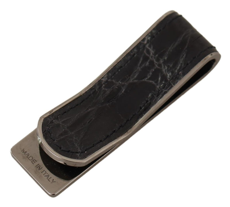 Blue Leather Silver Brass Mens Cash Clasp Money Clip