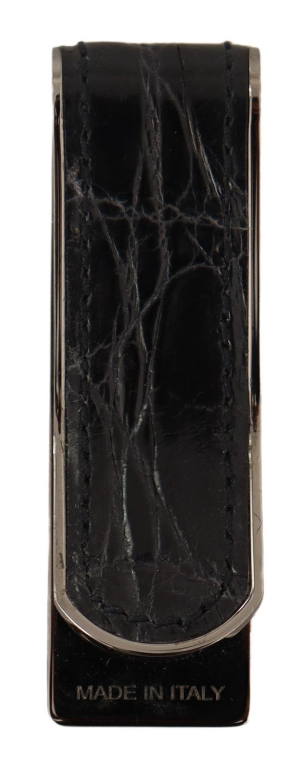 Blue Leather Silver Brass Mens Cash Clasp Money Clip