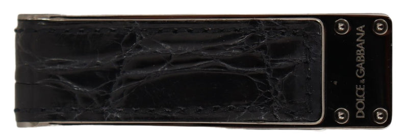 Blue Leather Silver Brass Mens Cash Clasp Money Clip