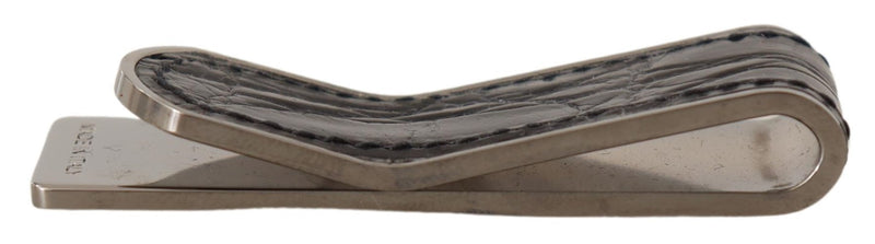 Blue Leather Silver Brass Mens Cash Clasp Money Clip