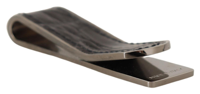 Blue Leather Silver Brass Mens Cash Clasp Money Clip