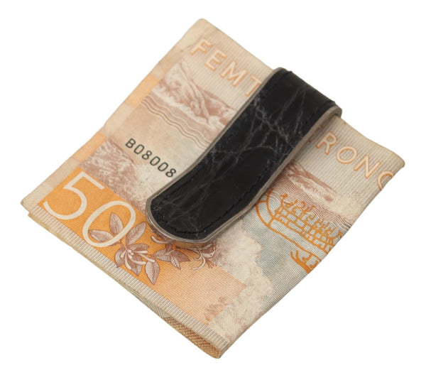 Blue Leather Silver Brass Mens Cash Clasp Money Clip