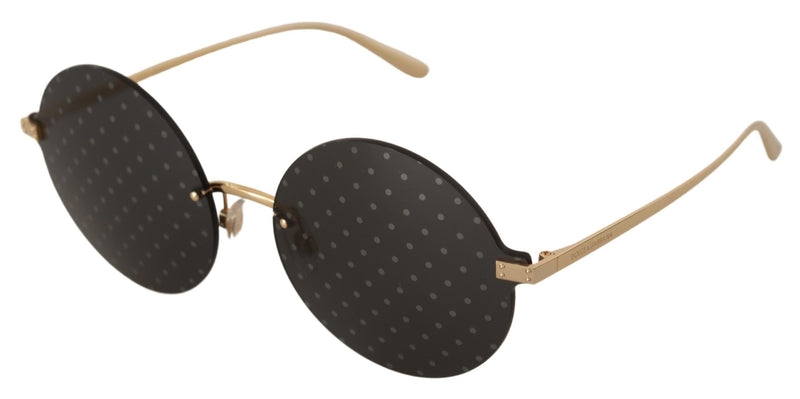 Metal Gold Frame Gray Lens Round Rimless Sunglasses