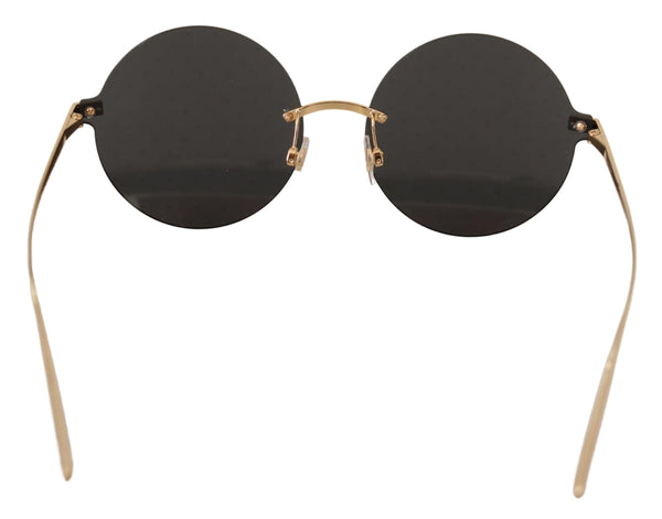 Metal Gold Frame Gray Lens Round Rimless Sunglasses