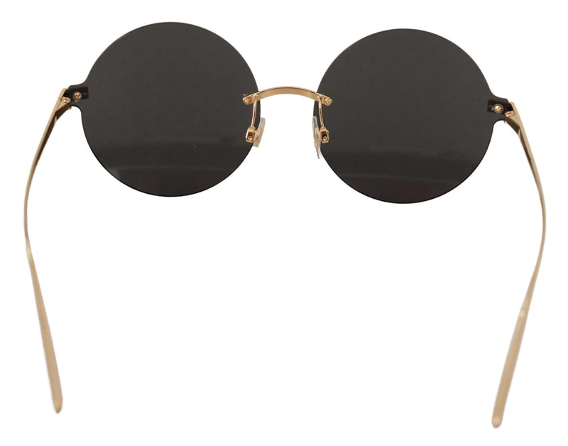 Metal Gold Frame Gray Lens Round Rimless Sunglasses