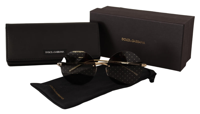 Metal Gold Frame Gray Lens Round Rimless Sunglasses