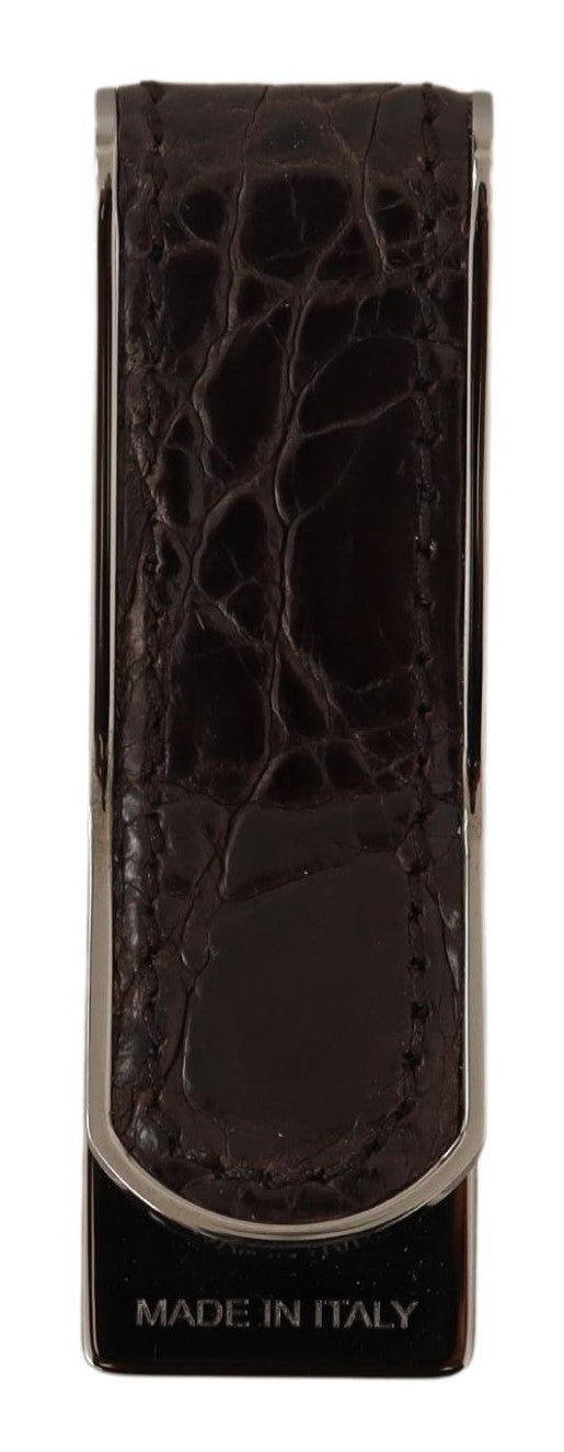 Brown Leather Silver Brass Mens Cash Clasp Money Clip