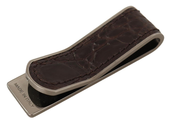 Brown Leather Silver Brass Mens Cash Clasp Money Clip