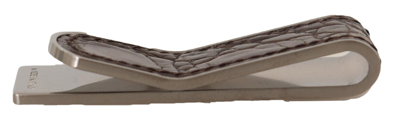 Brown Leather Silver Brass Mens Cash Clasp Money Clip