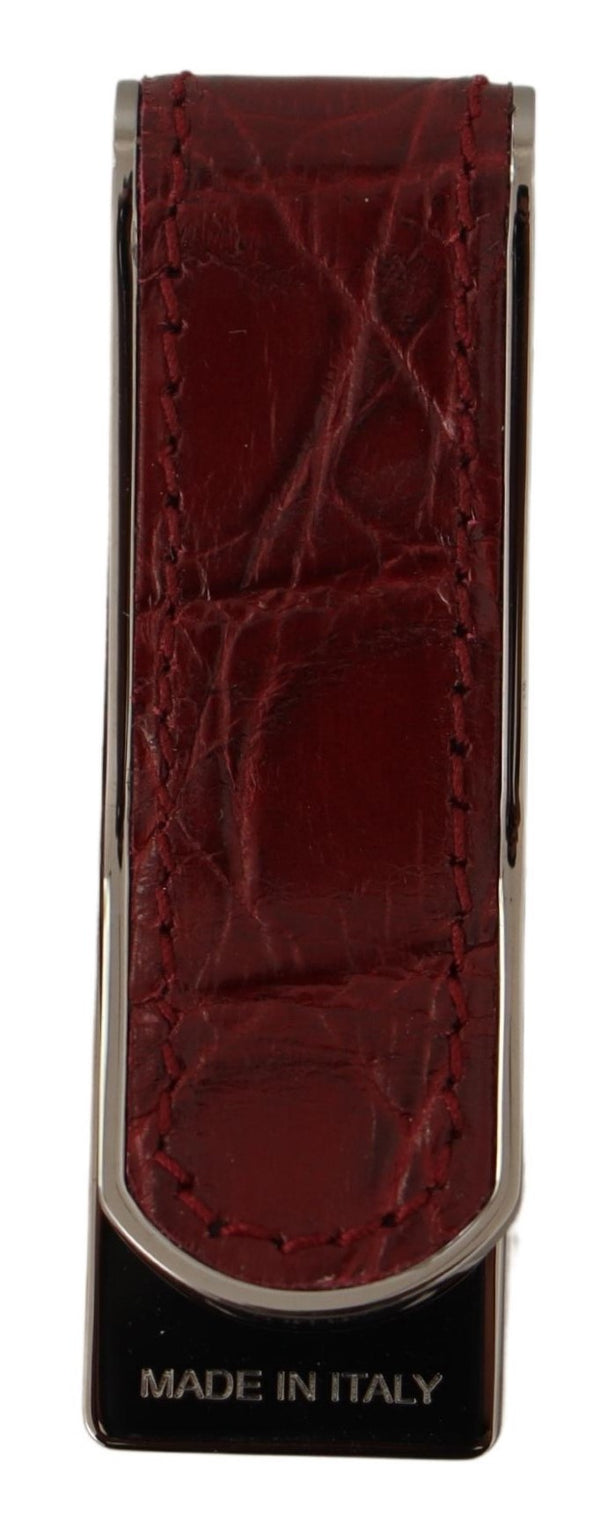 Red Leather Silver Brass Mens Cash Holder Money Clip