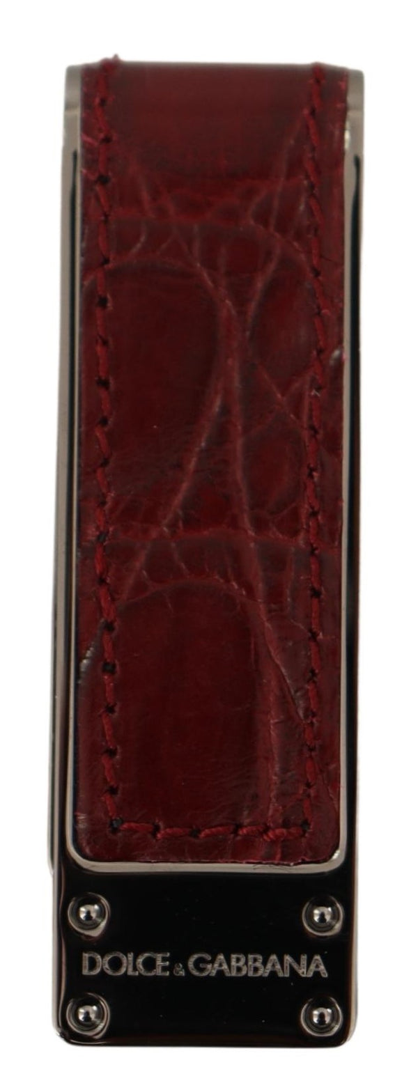 Red Leather Silver Brass Mens Cash Holder Money Clip