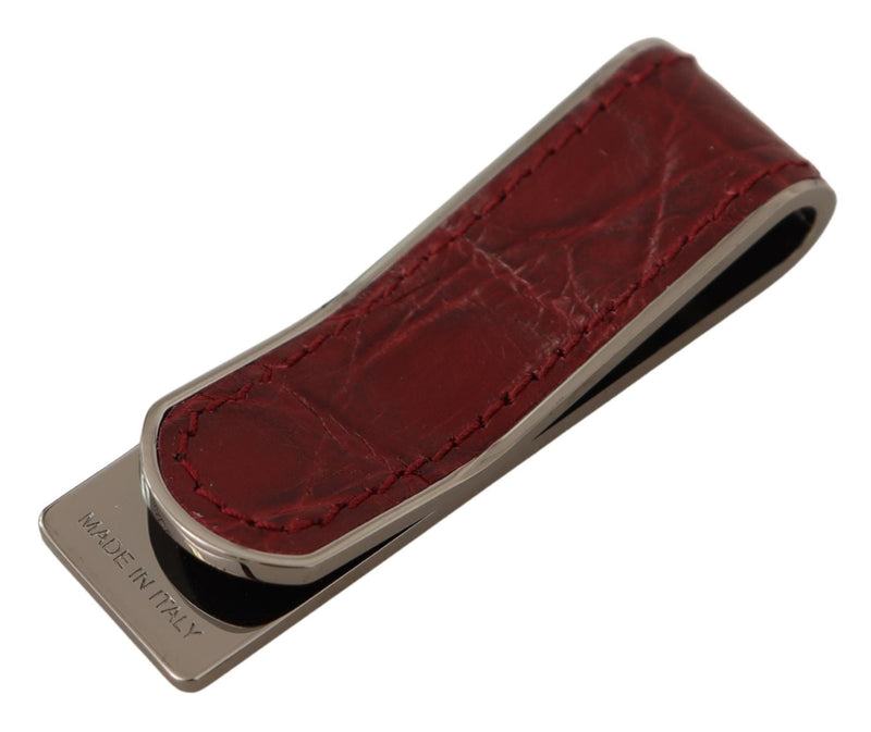 Red Leather Silver Brass Mens Cash Holder Money Clip
