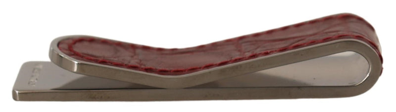 Red Leather Silver Brass Mens Cash Holder Money Clip