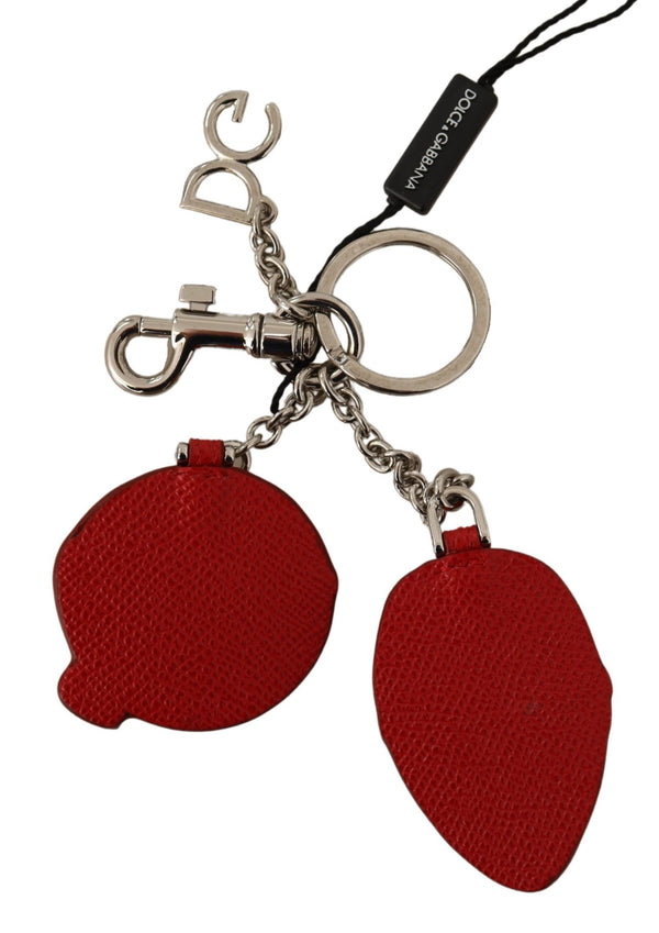 Beige Leather Silver Tone Studded Keychain