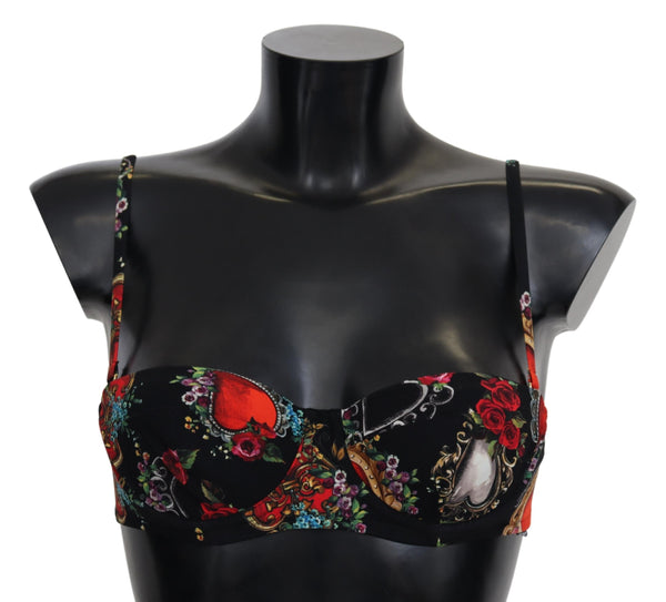 Black Heart Floral Print Beachwear Bikini Tops