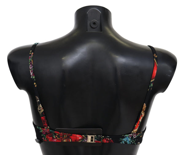Black Heart Floral Print Beachwear Bikini Tops