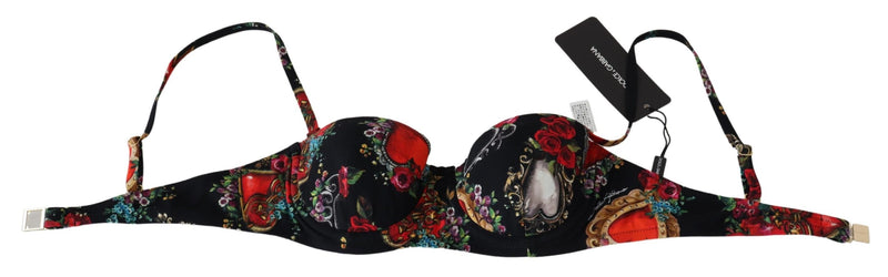 Black Heart Floral Print Beachwear Bikini Tops