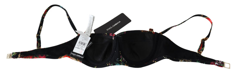 Black Heart Floral Print Beachwear Bikini Tops