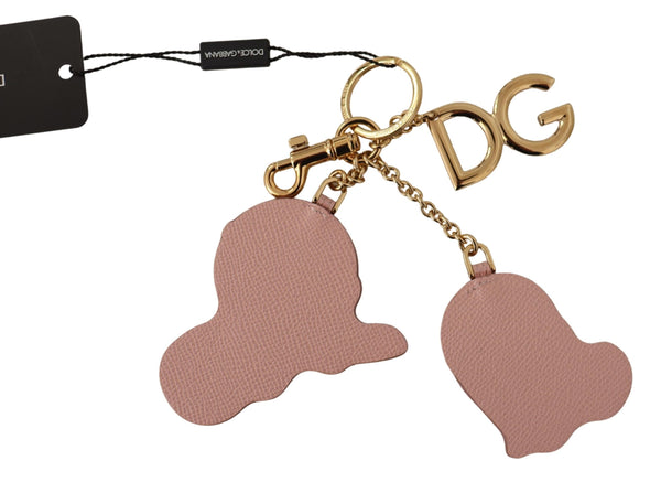 Beige Leather Gold Tone Men Studded Keyring Keychain
