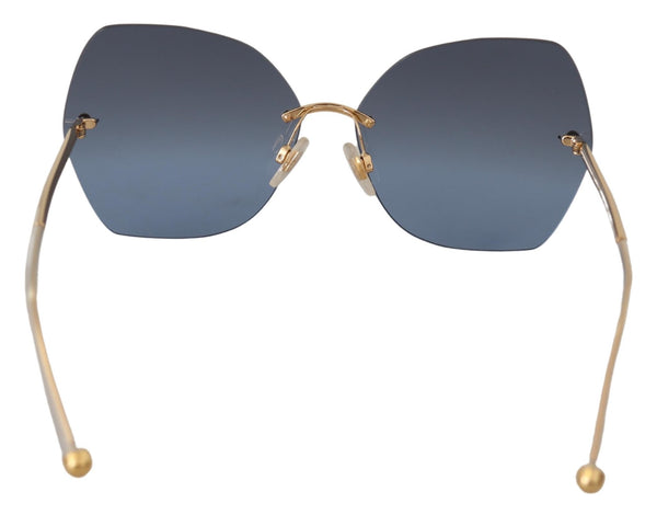Blue Gold Butterfly Logo Oversized Sunglasses