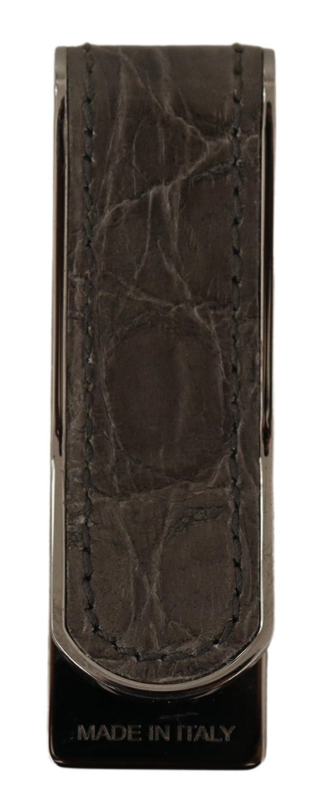Brown Leather Silver Brass Mens Cash Clasp Clip