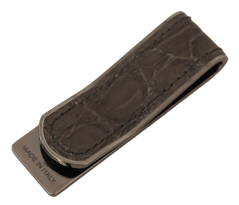 Brown Leather Silver Brass Mens Cash Clasp Clip