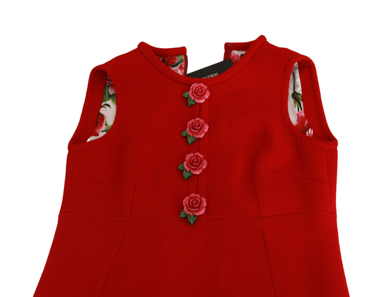 Red Wool Roses Shift Mini Gown Dress