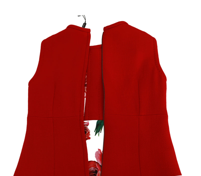Red Wool Roses Shift Mini Gown Dress