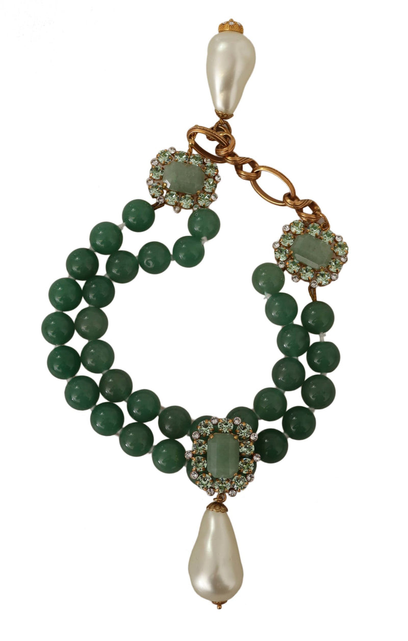 Green Beads Gold Drop Pearl Choker Crystal Necklace