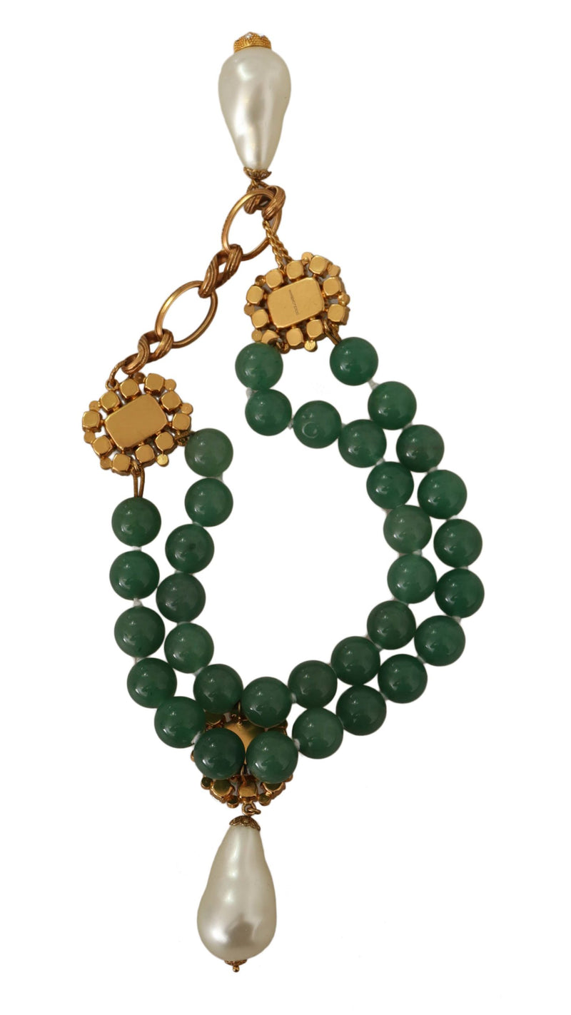 Green Beads Gold Drop Pearl Choker Crystal Necklace