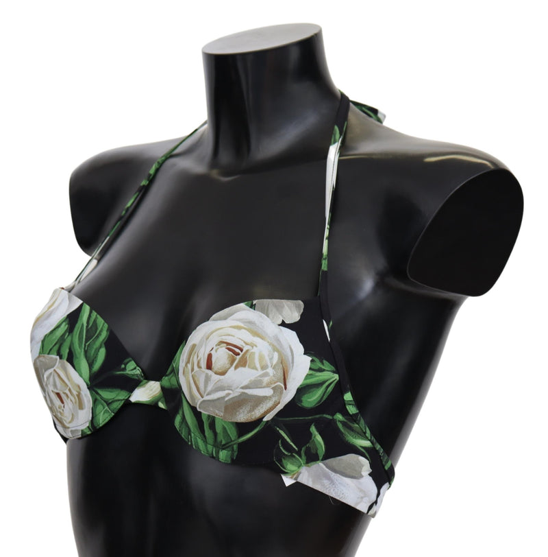 Black Rose Print Swimsuit Beachwear Bikini Tops