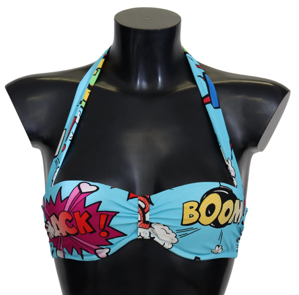Light Blue Cartoon Print Beachwear Bikini Tops