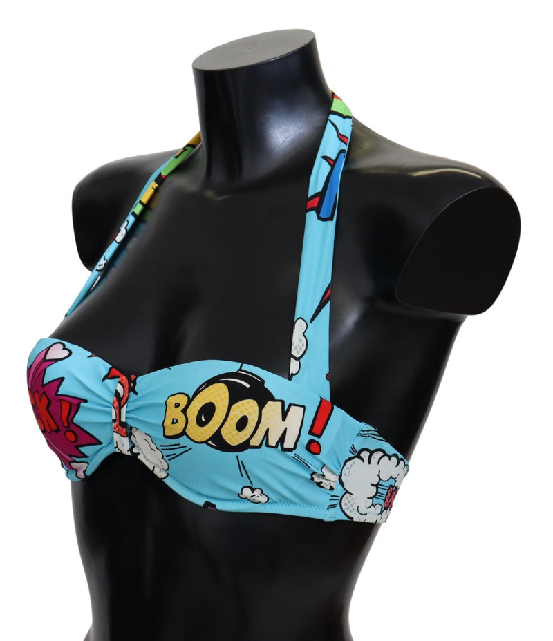 Light Blue Cartoon Print Beachwear Bikini Tops