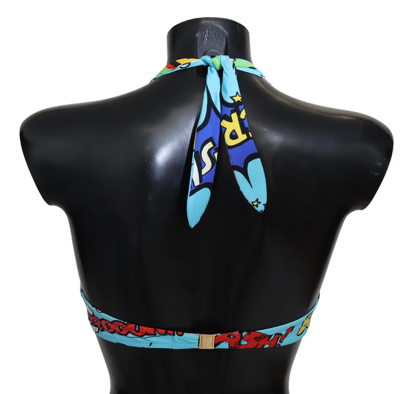 Light Blue Cartoon Print Beachwear Bikini Tops