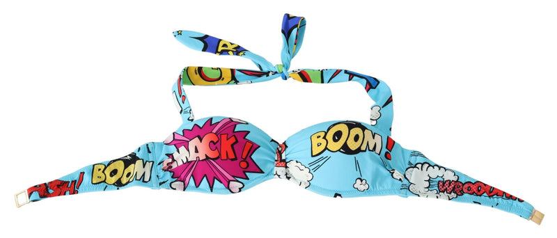 Light Blue Cartoon Print Beachwear Bikini Tops