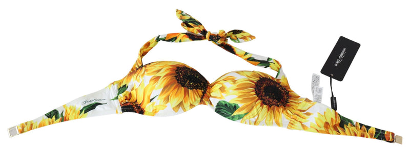 White Sunflower Print Nylon Swimwear Bikini Tops