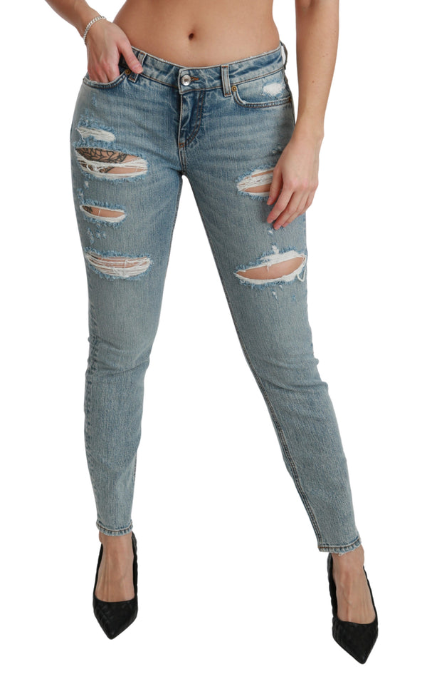 Blue Stretch Skinny Low Waist Denim Cotton Jeans
