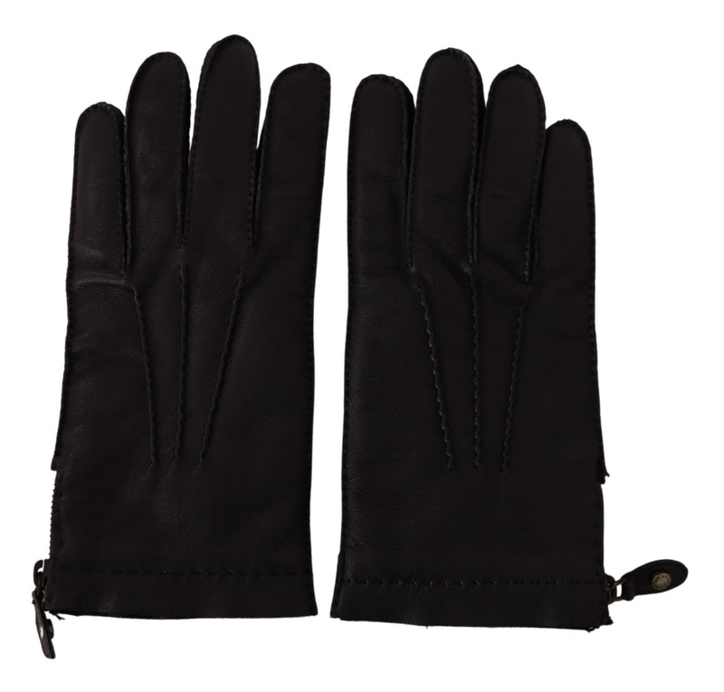 Black Leather Lamb Skin Biker Gloves