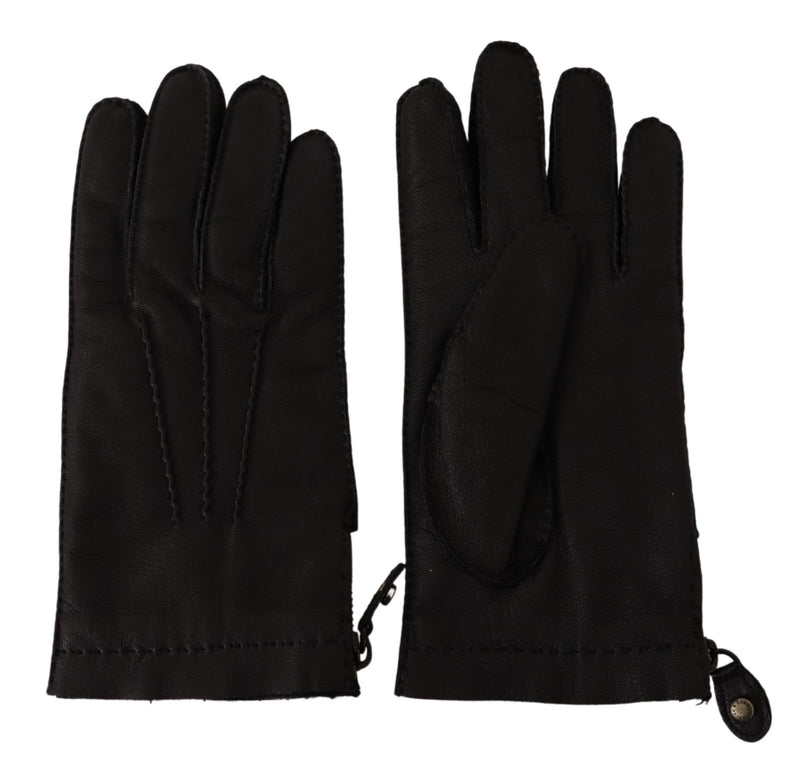 Black Leather Lamb Skin Biker Gloves