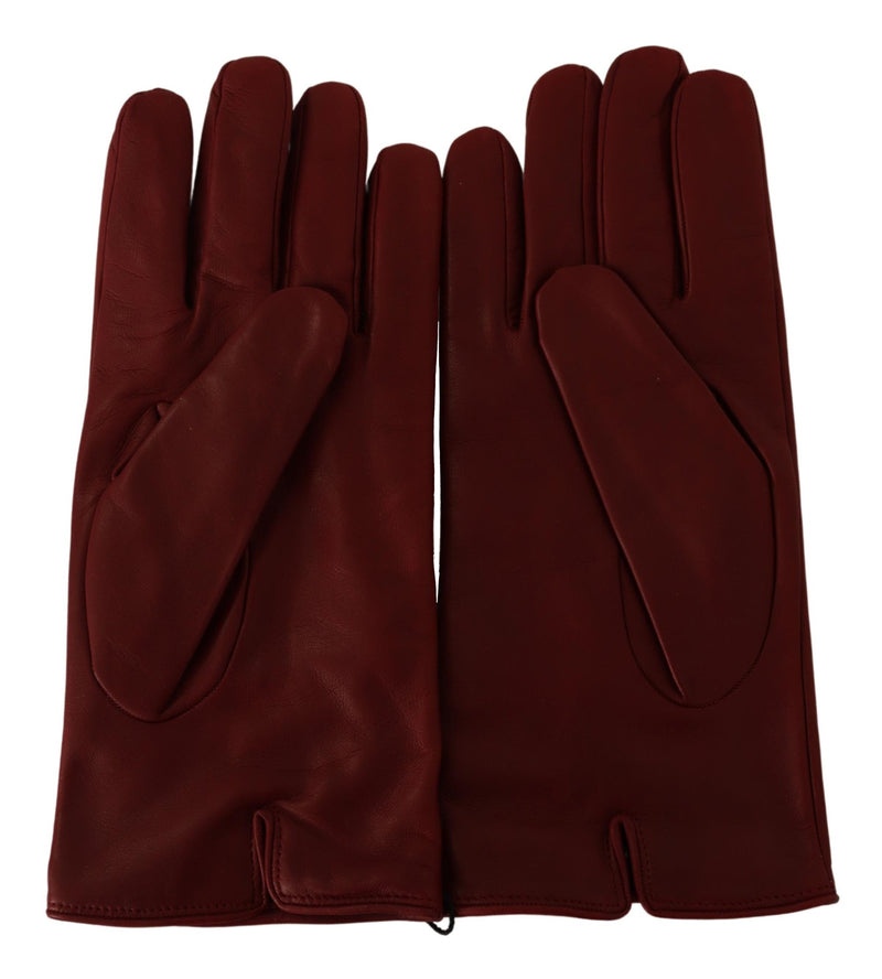 Burgundy Logo Embossed Leather Mitten Gloves