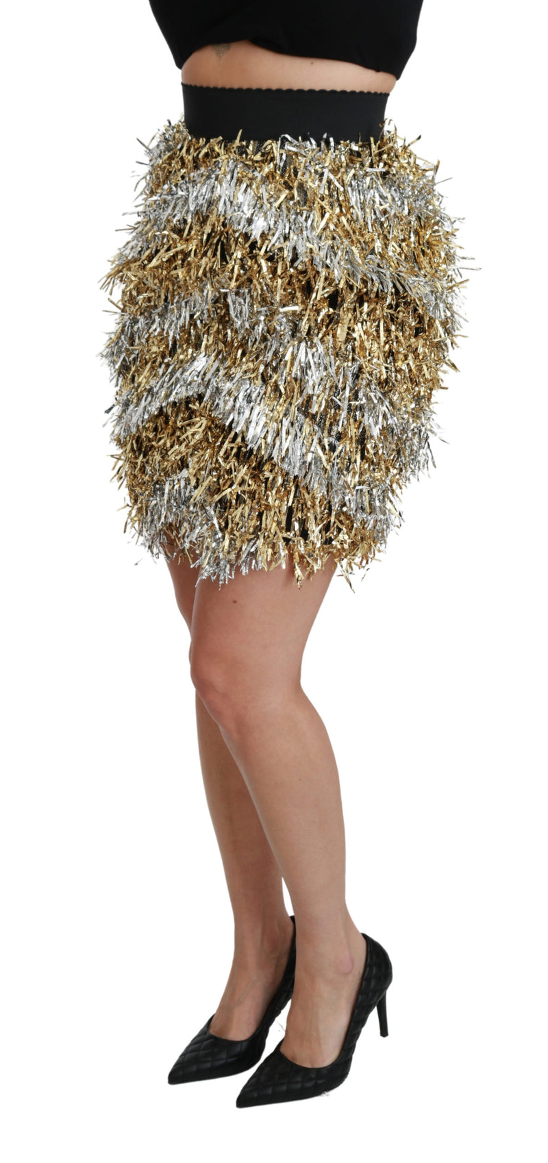 Gold Silver High Waist Fringe Mini  Skirt