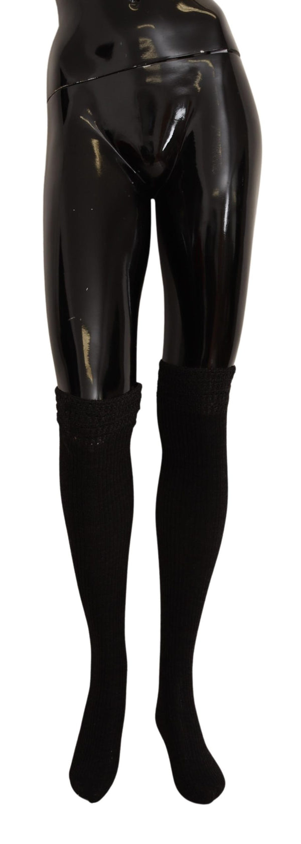 Black Wool Knit Knee High Women Socks