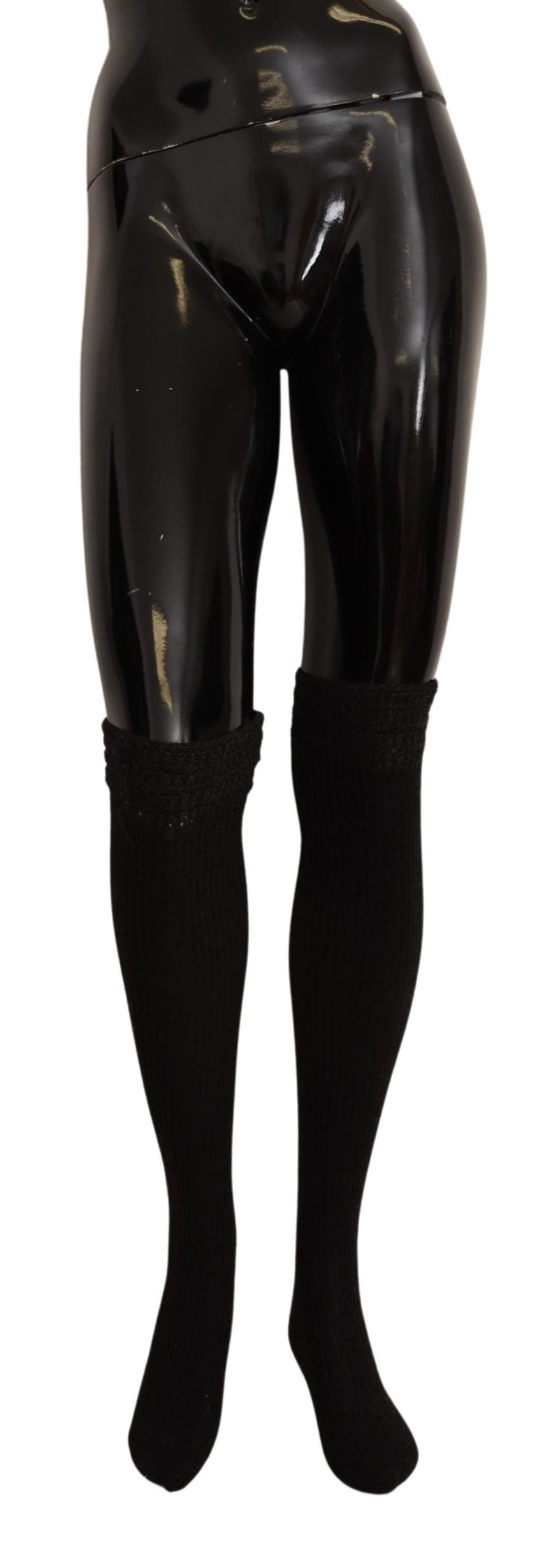 Black Wool Knit Knee High Women Socks